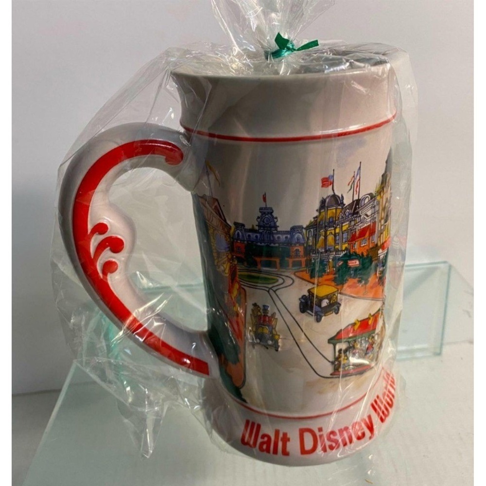 Vintage Walt Disney World Main Street USA Ceramic Beer Stein Souvenir Mug Red